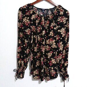 Chaps Floral Peasant Blouse L Multi Color Boho Cottagecore Long sleeve